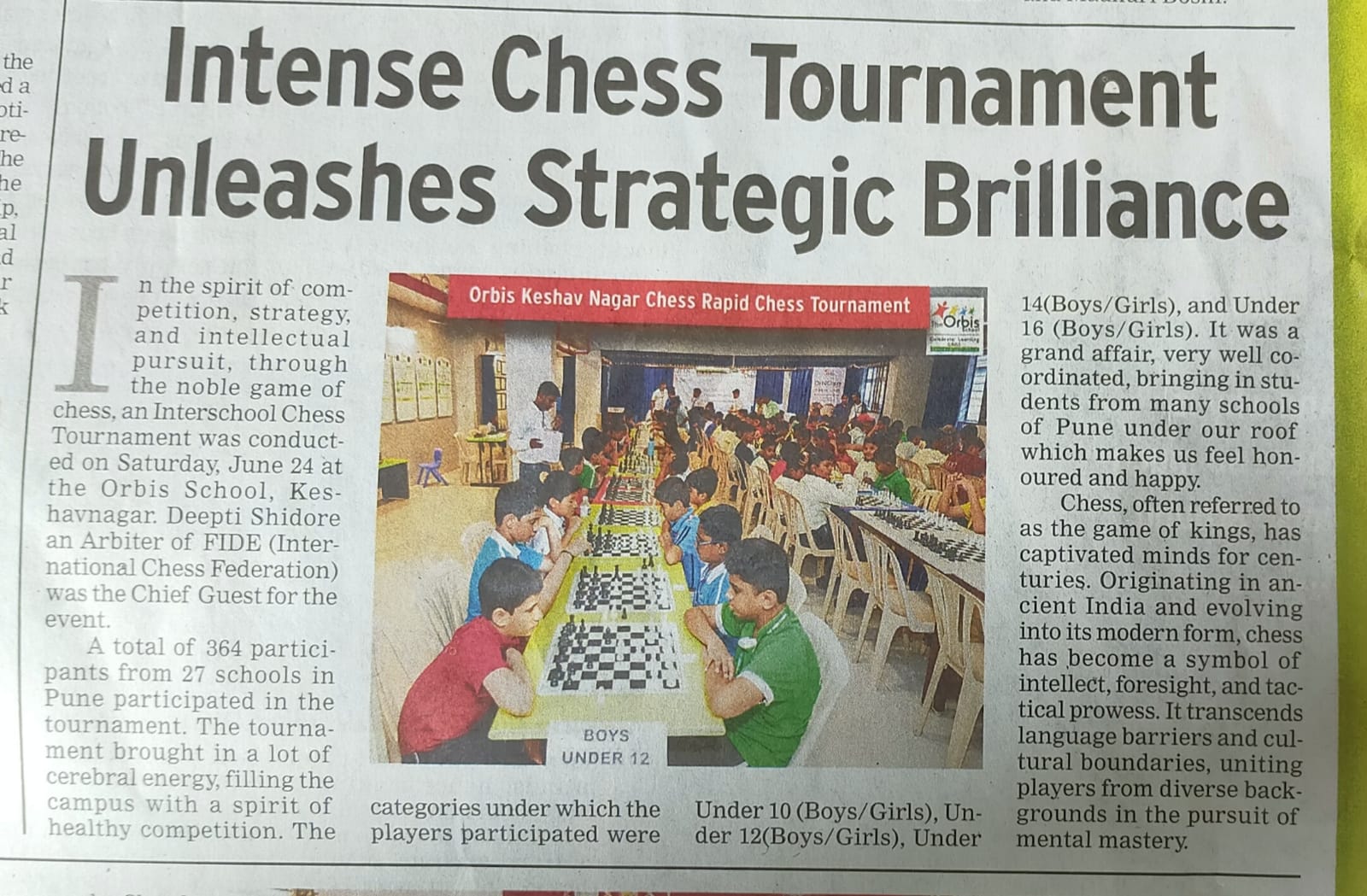 The Orbis School Hosts Intense Chess Tournament Showcasing Strategic Brilliance