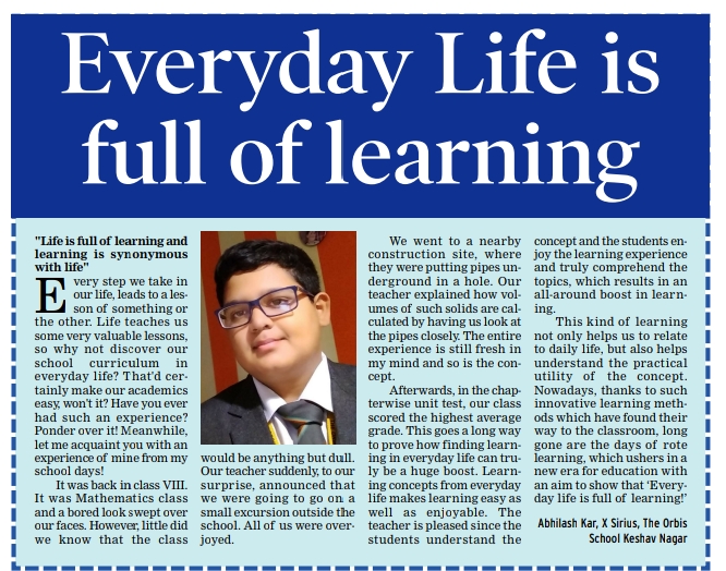 Everyday Lessons: A Reflection by Abhilash Kar at The Orbis School, Keshav Nagar