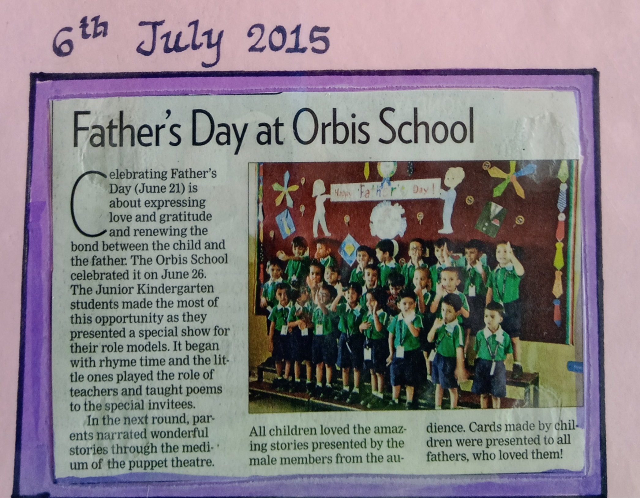 Father's Day Celebrated at The Orbis School, Keshav Nagar