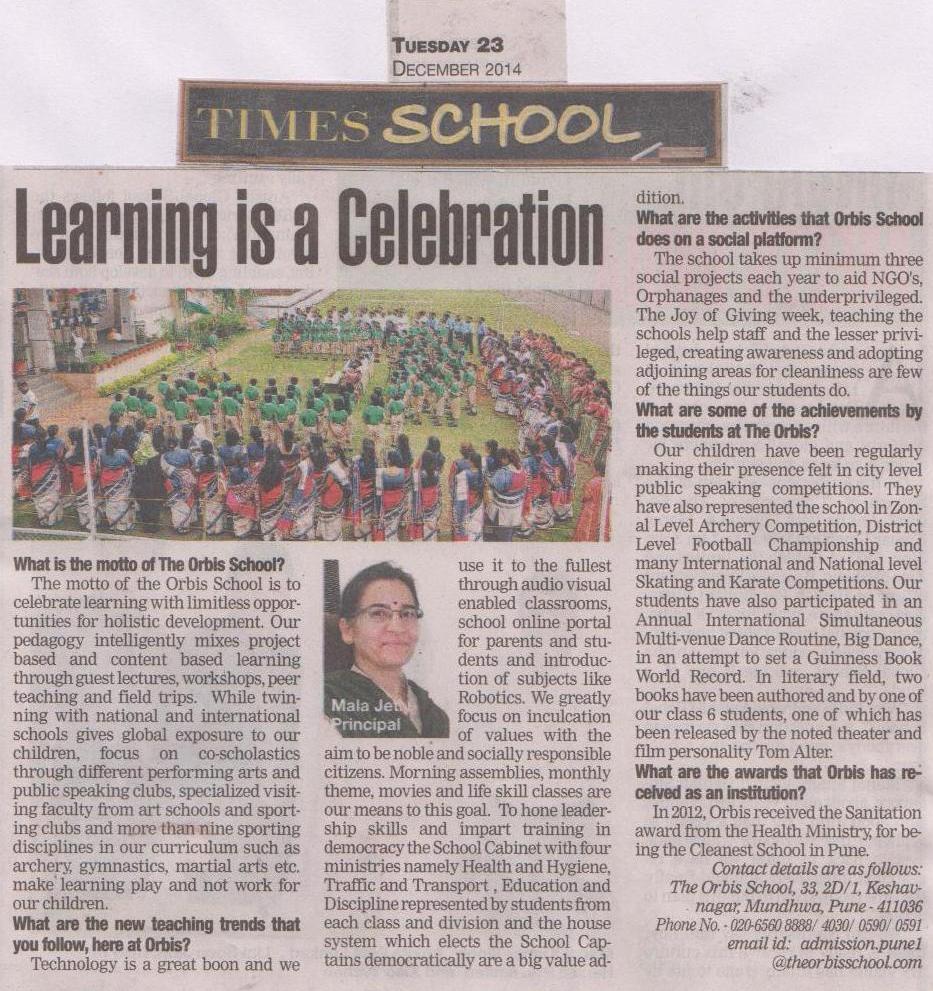 Learning is a Celebration at The Orbis School, Keshav Nagar â€“ Article by Mala Jetly