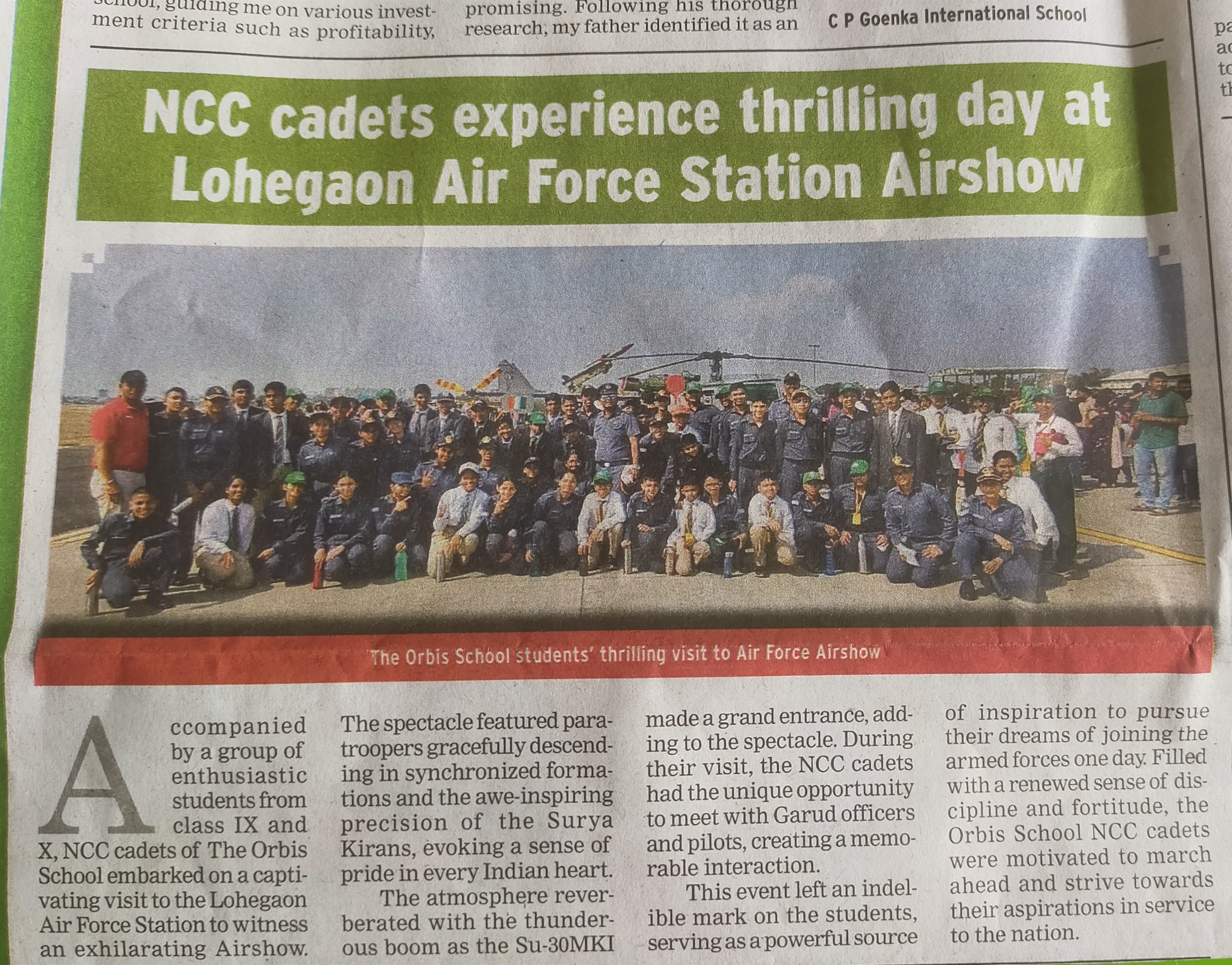 NCC Cadets Thrilled at Lohegaon Airshow with The Orbis School