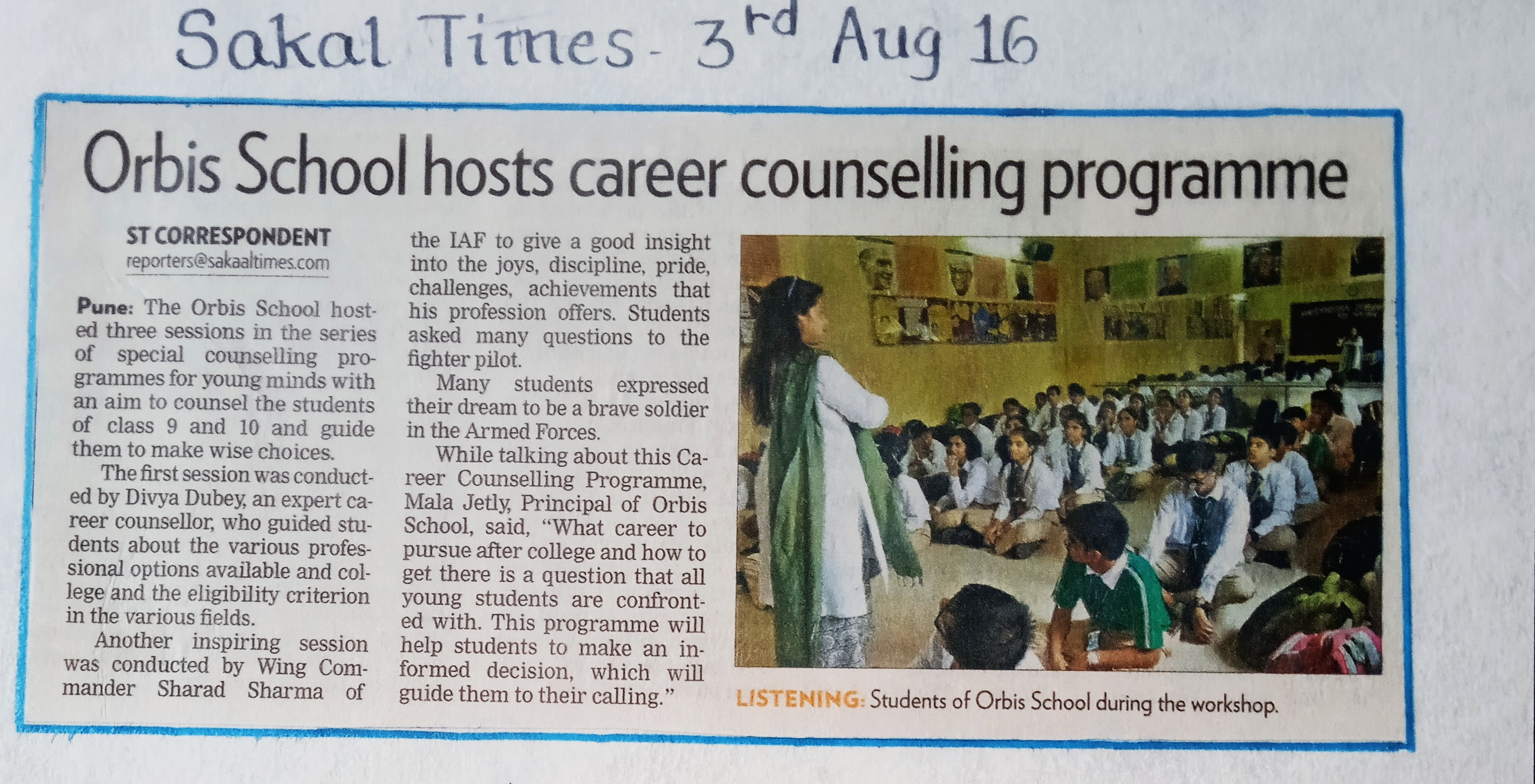 Career Counselling Programme at The Orbis School, Keshav Nagar