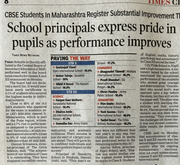 School principals express pride in pupils as performance improves - Times of India, 14th May